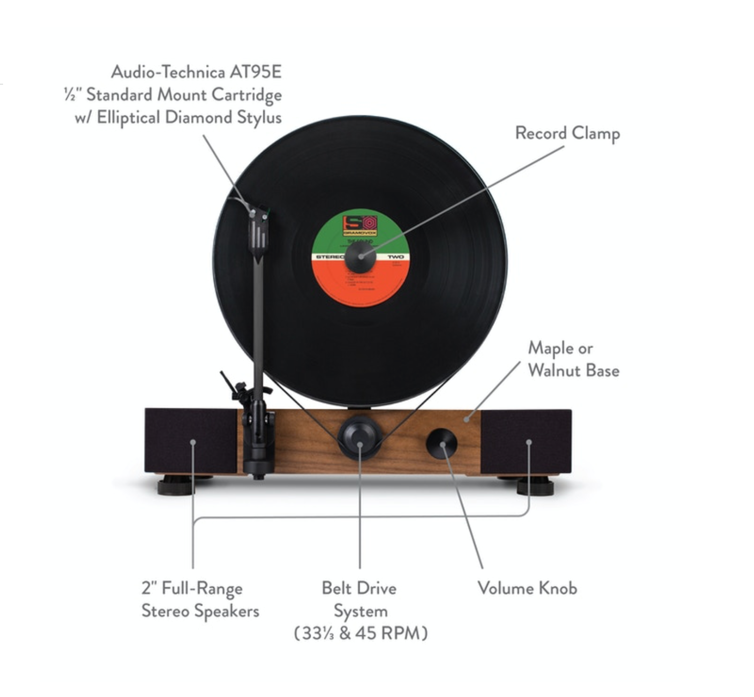 Floating Record vertical Bluetooth turntable with built-In Stereo Speakers - Vertical Grooves