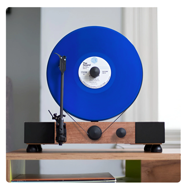 Floating Record vertical Bluetooth turntable with built-In Stereo Speakers - Vertical Grooves