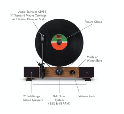 Floating Record vertical Bluetooth turntable with built-In Stereo Speakers - Vertical Grooves